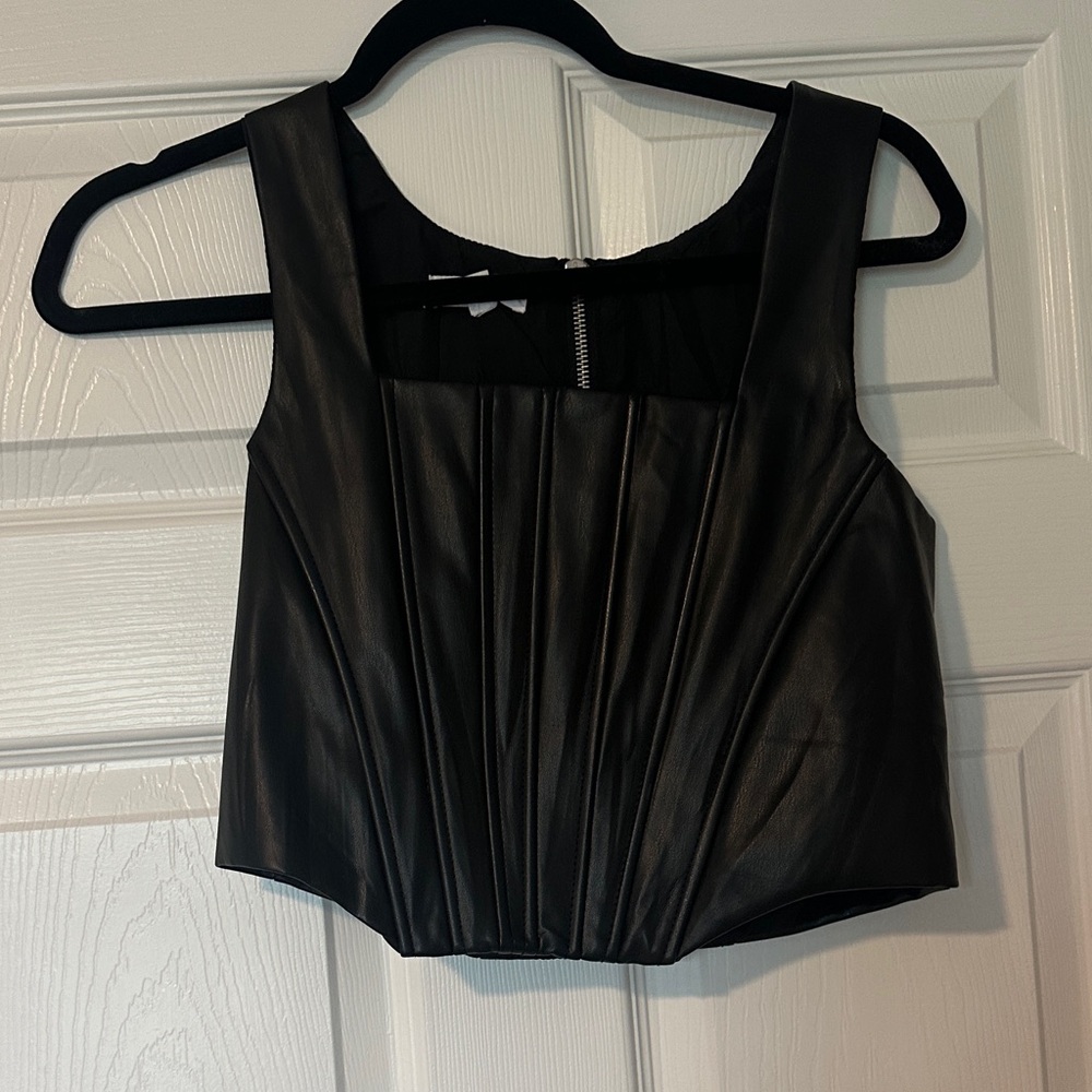 Steve Madden Black Faux Leather Crop Top